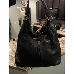 COACH  Maggie Madison Hobo Shoulder Purse Bag-Soft Black Leather-Silver Hardware